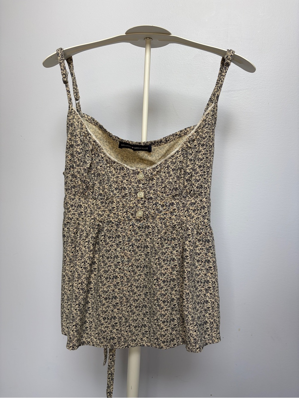 Brandy Melville Cream Floral Button Apron Tank Top